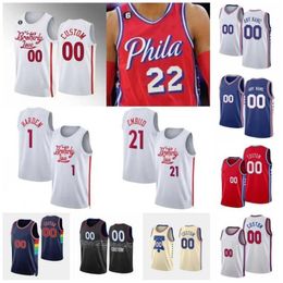 Custom City Basketball Jersey Kids Youth Mens 0 Tyrese Maxey 1 James 21 Joel Harden Embiid 12 Tobias 8 De'Anthony Harris Navy White Blue Jersey