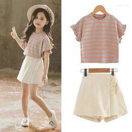 Clothing Sets Teenage Kids Girls Summer Casual Short Sleeve T-shirts Pants 2PCS Fashion Children Clothes Suits 8 10 12 14 Year