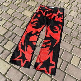 Men's Jeans Retro Gothic Red Devil Print Oversized for Men Y2K Street Hip Hop Harajuku High Waist Loose Wide Leg Pants Women 230419