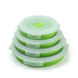 4PCS/set Foldable Bowls silicone lunch box Household microwave oven bento boxes Refrigerator circular preservation box