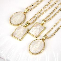 Pendant Necklaces Religious Rectangle Oval Virgin Mary Choker Necklace For Women Natural Mother Of Pearl Shell Neck Chain Jewelry