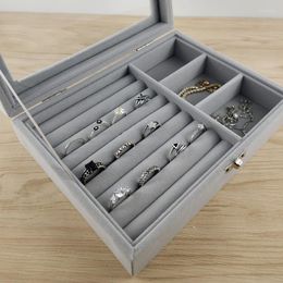 Storage Boxes Velvet Jewelry Display Stackable Exquisite Jewellery Holder Portable Ring Earrings Necklace Pendant Organizer Box Makeup