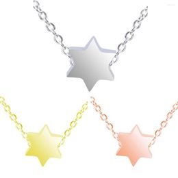 Pendant Necklaces 2Pcs Stainless Steel Six-pointed Star/Rhombus Necklace Rose Gold/Golden/Steel Colour 8x8mm/14x9mm Chain 45cm