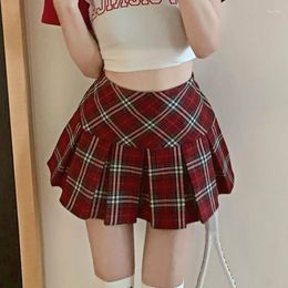 Skirts 2023 Preppy Style Y2K Plaid Pleated Skirt Red Women Summer Vintage Korean Harajuku High Waist Patchwork A-line Mini