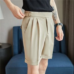 Men's Shorts British Style Summer Naples Straight Suit Shorts Men Slim Fit Business Formal Knee Length Short Pants Hommes Streetwear 230419