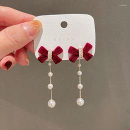 Dangle Earrings Trend Red Colour Christmas Gift Long Bow For Women Bell Butterfly Knot Pearl Accessories Wedding Jewellery Gifts