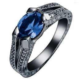 Wedding Rings Oval Black Gun Plated Classic Fashion Jewelry Wholesale Special Design OEM S Mall Royal Blue CZ Zircon Engagement Ring