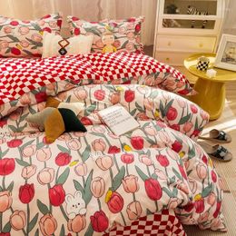 Bedding Sets Floral Set Kawaii Duvet Cover Flat Sheet Pillowcase Soft Bed Linens Single Full Dormitory Bedroom Home Textile