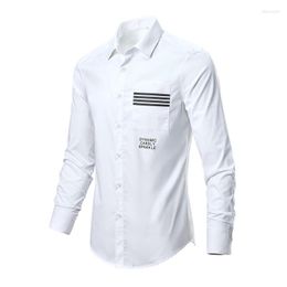 Men's Dress Shirts 2023 Striped Pattern Casual Black White Mens Men Brand Clothing Long Sleeve Slim Fit Solid Male Shirt Top Quality