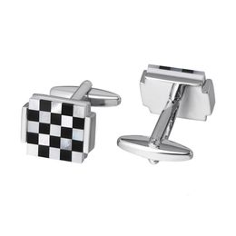 Cuff Links NVT Fashion Square Shell Cufflinks For Mens French Shirt Bussiness Wedding Man Commemorative Gift Free Engraving Name 230419