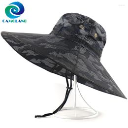 Berets CAMOLAND Summer Sun Hats For Men Camouflage Bucket Hat Casual Fishing Outdoor Long Wide Brim Boonie Beach Caps