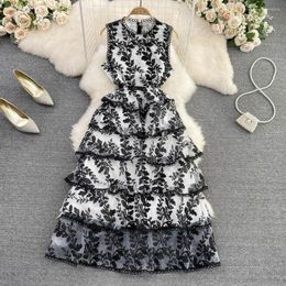 Casual Dresses Gauze Dress High Quality Light Luxury Embroidered Ladies Sleeveless Waist Slim Cake Summer Puffy Long Women