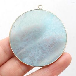 Pendant Necklaces Natural Stone Gem Round Blue Aventurine Turquoise India Agate Handmade Crafts DIY Necklace Accessories For Women 50x50mm