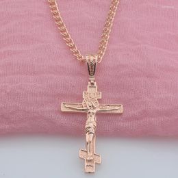 Pendant Necklaces FJ Women Men 585 Rose Gold Colour Without Stone Cool Cross Religion Necklace