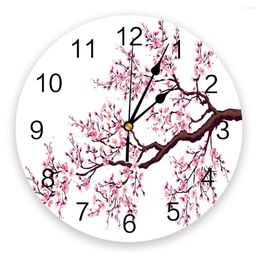 Wall Clocks Plum Blossom Cherry Pink Bedroom Clock Large Modern Kitchen Dinning Round Watches Living Room Watch Home Decor