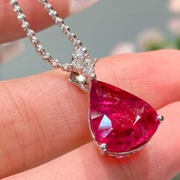 Beautiful 7.65Ct Teardrop Shape Red Tourmaline Necklace Pendant In Solid Gold 16 18 Inch Bridal Jewelry Gift Mother Wife