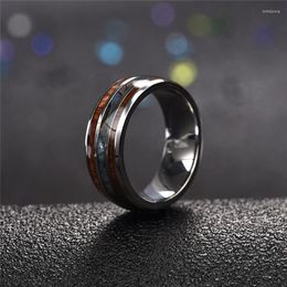 Cluster Rings Trendy Men Titanium Stainless Steel Wood Grain Fashion Women Male Jewelry Accessories Party Gift