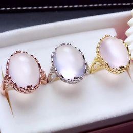 Cluster Rings Elegant Gift For Your Mother Arrive Rose Quartz Ring Natural And Real Set 925 Sterling Silver