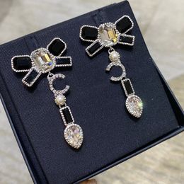 Luxury quality charm drop earring with diamond and black Colour design brooch style have box stamp PS4907A