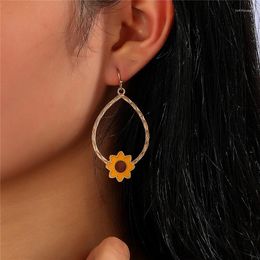 Dangle Earrings Yellow Enamelled Sunflower &amp; Circle Fall Inspired Jewellry For Women Delight Earring Floral Boho VC37D