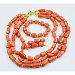 Choker Exquisite. 12-15MM Thick. Natural Coral Necklace. Bracelet. Earrings. Classic Women's Wedding Jewelry Set
