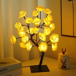 Night Lights Rose Tree Branch LED Table Lamp USB Flower Waterproof Decorative Christmas Party Garden Decoration