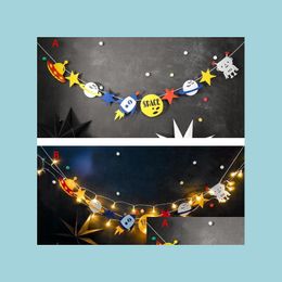 Banner Flags Led Robot Party Personalized Space Birthday Rocket Ship Flag Garland Bunting With Lights Kids Park Club Tent Decor Gift Dh9Am