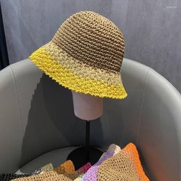 Wide Brim Hats Japan Korea Crochet Beach Straw Hat Women Summer Flowers Pure Hand-woven Sunshade Fisherman Breathable Bucket