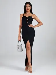 Casual Dresses Long Bandage Dress Women Black Party Bodycon Elegant Spaghetti Strap Sexy Cut Out Birthday Evening Club Outfits Summer