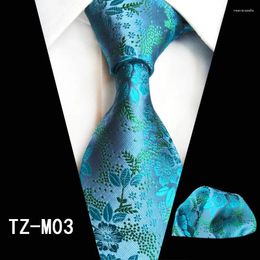 Bow Ties High Quality 8CM Floral Tie And Pocket Square Set For Office Business Wedding Fashion Necktie Handkerchief 2-piece Green