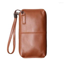 Wallets Highend Vintage Brown Coffee Black Long Size Top Grain Soft Genuine Leather Women Men Wallet Purse Phone Clutch Bag M1989