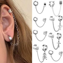 Backs Earrings WKOUD 1Pcs Fashion Punk Stainless Steel Clip Earring For Teens Women Men Ear Cuffs Street Cool Jewelry Silver Color Chain