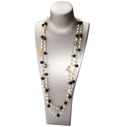 High Quality Women Long Pendant Layered Pearl Necklace Collares Number 5 Flower Party Jewellery