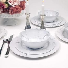 Flatware Sets Modern Marble Texture Design Plastic Tableware Durable Anti-fall Melamine Dinner Set Restaurant El Home Use