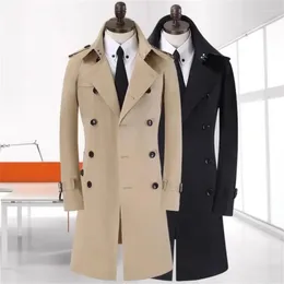 Men's Trench Coats Korean Spring Autumn Long Coat For Business Leisure Double Breasted Jacket Middle-Aged And Young People Khaki