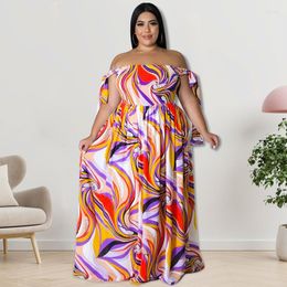 Plus Size Dresses KEXU Summer Sexy Strapless Women Fashion Floral Print Maxi Long Dress Casual Loose Beach Style Streetwear