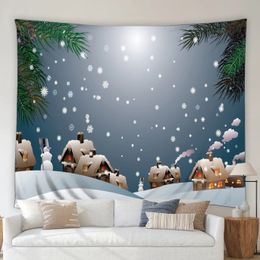 Tapestries Christmas Tapestry Creative Starry Sky Pattern Green Leaf Retro Farmhouse White Snowman Snowflake Home Deco Wall Hanging Blanket 231118