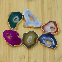 Pendant Necklaces Natural Stone Irregular Agate Geode Polished Crystal Slice Plating Phnom Penh Healing Reiki Charm Mineral Home Decor 1PC