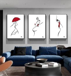 3pcsset Modern Abstract Minimalist Art Print BlackWhiteRed Line Drawing Painting Dancing Women Wall Picture for bedroom living 4123116