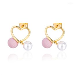 Stud Earrings 2023 Pearl Heart Crossed Pink Cute Design Prom Fine Accessories Korea Style High Quality Exquisite Women