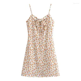 Casual Dresses French Small Floral Bowknot Strap Dress Summer Women's Clothing Holiday Short Mini Skirt Beach Wear