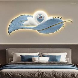Decorative Figurines Feather Bedroom Decoration Painting Led Lamp Room Mural Living Sofa Background Wall