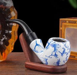 Smoking Pipes Blue and white porcelain Bakelite Old style Cigarette Pipe Entry level Cigarette Pot Dry Tobacco Bag Philtre Cartridge Cigarette Holder