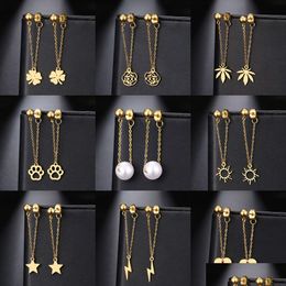 Dangle & Chandelier Stainless Steel Earrings Fashion Simple Chain Pearl Star Round Maple Leaf Heart Tassel Drop Earring For Dhgarden Otwpt