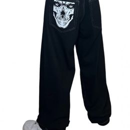 Men's Jeans Gothic Hip Hop Manga Face Print Harajuku Trend Personality Street Black Straight Loose Wide Leg Pants 230419