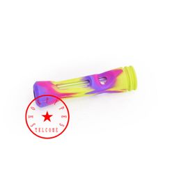 Latest Colorful Silicone Filter Glass Pipes Dry Herb Tobacco Catcher Taster Bat One Hitter Hand Smoking Portable Handpipes Dugout Innovative Cigarette Holder