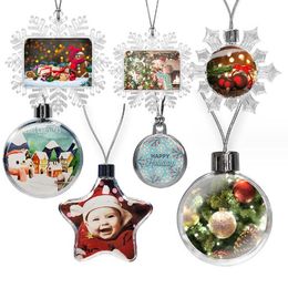 6 styles Sublimation Blanks Christmas Ornaments Acrylic plastic Snowflake ball DIY Christmas Tree Pendants Hanging Decorations Heat Press Ornament