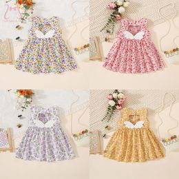 Girl Dresses Cool Breathable Baby Backless Dress Sleeveless Wings Floral Children Clothes Summer Sweet Toddler Costume 0 To 3 Years Old