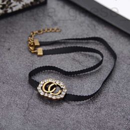 Chokers designer luxury Luxury Jewellery alphabet black rope necklaimported simulation diamond pearl counter consistent brass material hot model RLDR