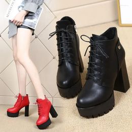 Dress Shoes Women's Spring Autumn Thick High Heels Fashion Women Casual Leather Chunky Heel Platform Pumps Lace Up